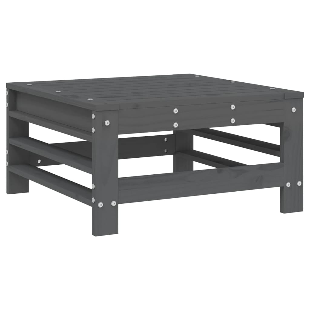 Grey Solid Pine Garden Footstools with Cushions, 2pcs Set