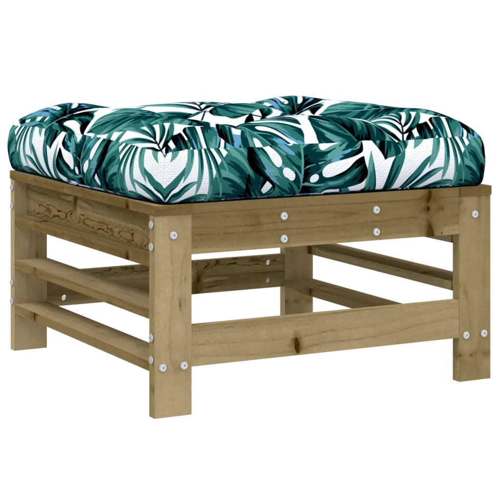 Pine Wood Garden Footstools with Cushions, 2pcs Set