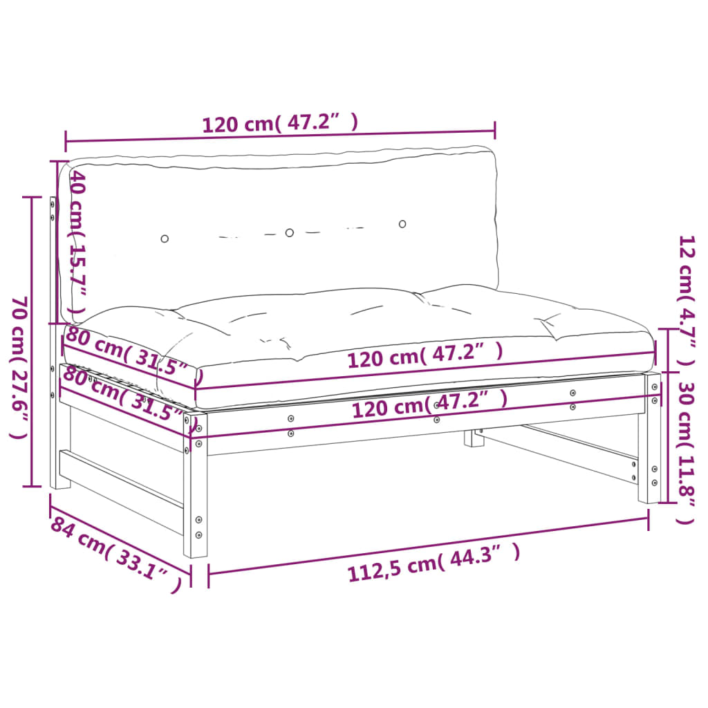 Solid Pine Middle Sofa - Honey Brown, 120x80 cm