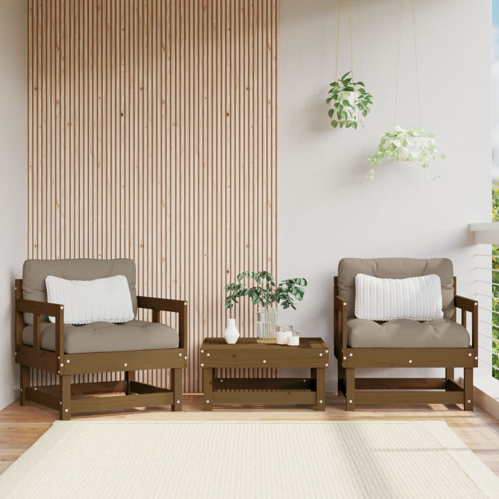 Set of 2 Honey Brown Garden Chairs, Solid Pine Wood