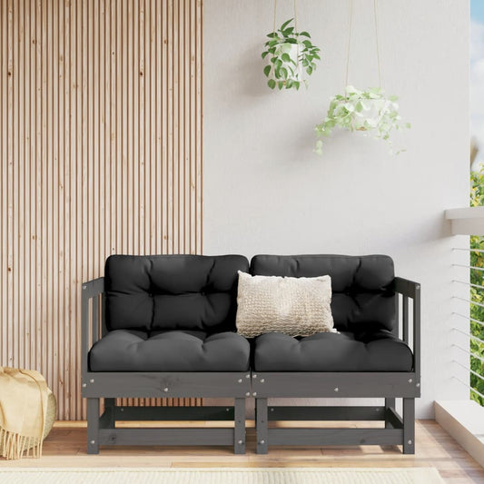 2-Piece Grey Pine Wood Garden Corner Sofa Set