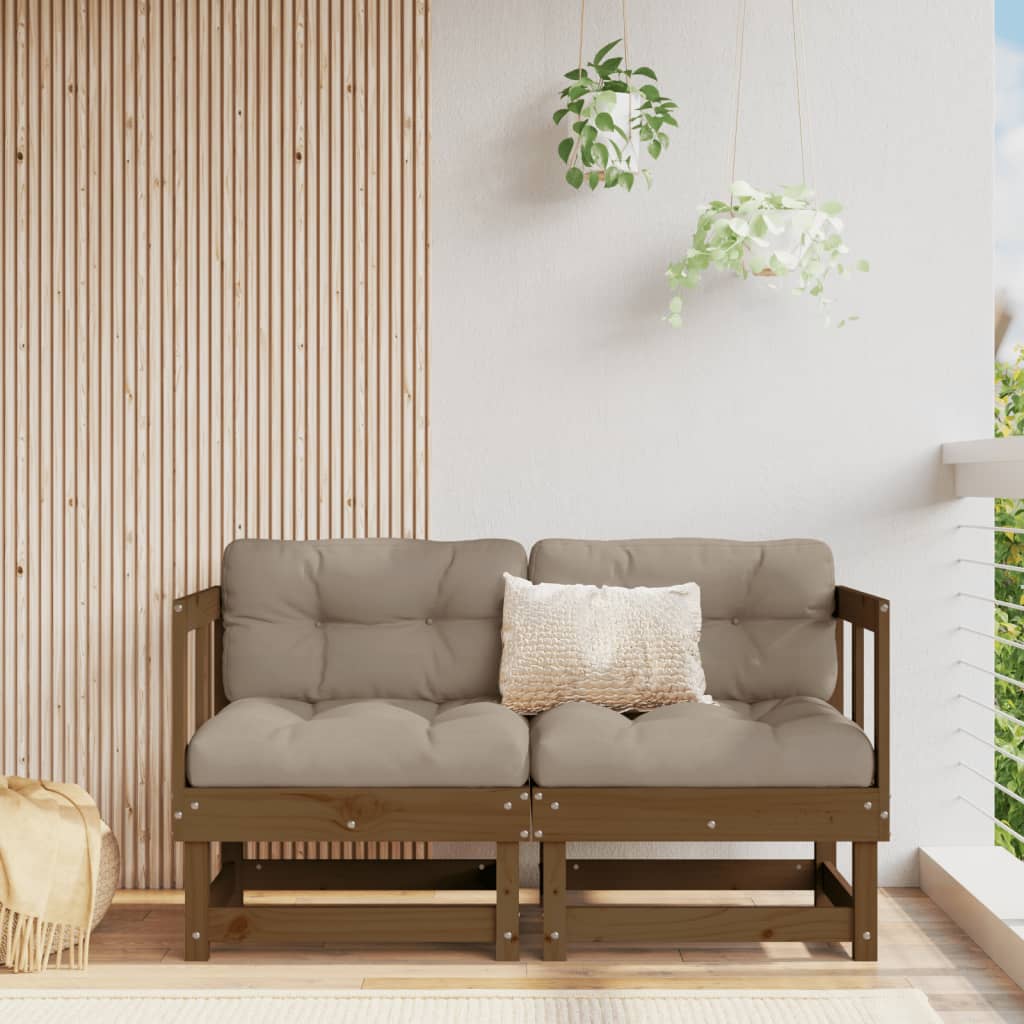 2-Piece Honey Brown Pine Wood Garden Corner Sofas