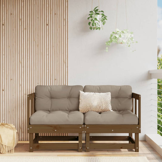 2-Piece Honey Brown Pine Wood Garden Corner Sofas