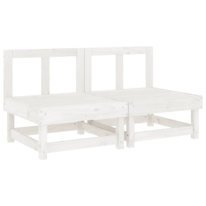 White Solid Pine Wood Garden Middle Sofas - 2 Pcs Set