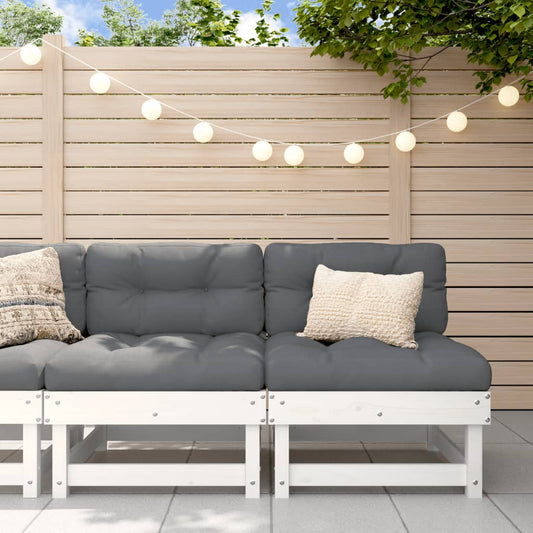 White Solid Pine Wood Garden Middle Sofas - 2 Pcs Set
