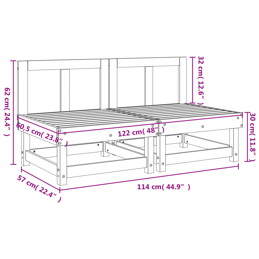 Grey Solid Wood Pine Garden Middle Sofas - 2 Piece Set