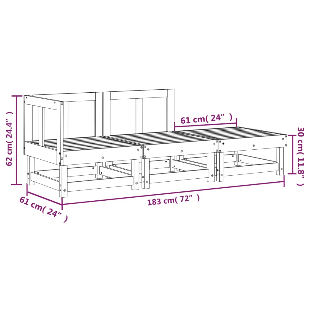 Solid Pine 3-Piece Garden Lounge Set - Elegant Outdoor Comfort