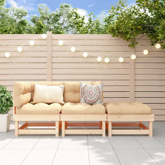 Solid Pine 3-Piece Garden Lounge Set - Elegant Outdoor Comfort