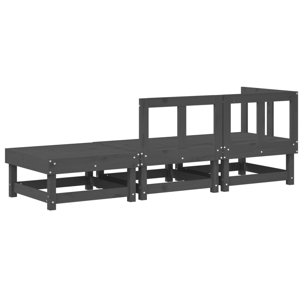Elegant 3-Piece Grey Pine Garden Lounge Set - Solid Wood Furniture