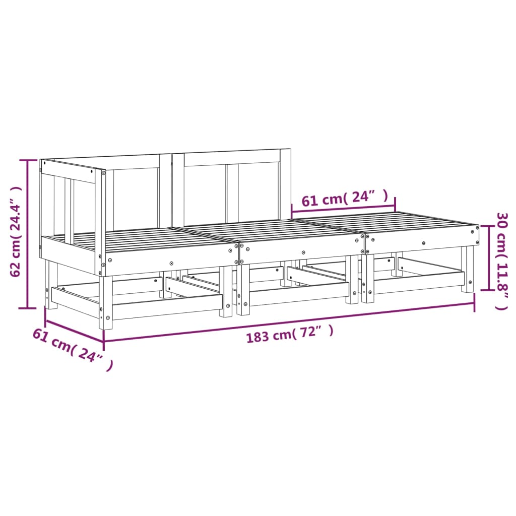 Elegant 3-Piece Grey Pine Garden Lounge Set - Solid Wood Furniture