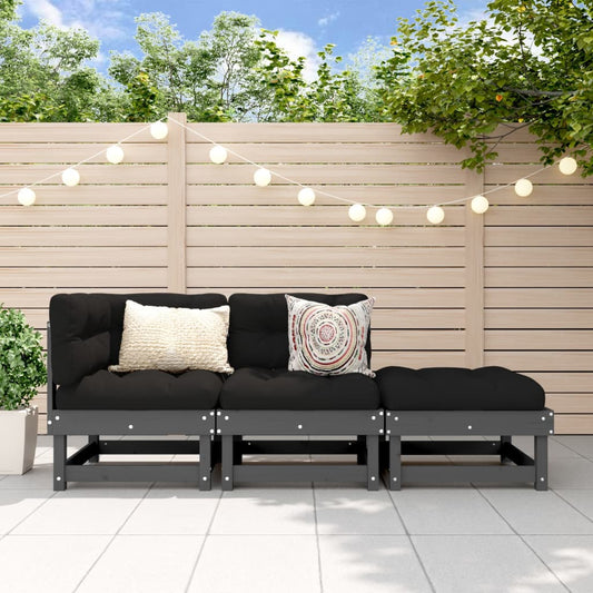 Elegant 3-Piece Grey Pine Garden Lounge Set - Solid Wood Furniture