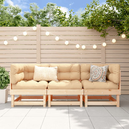 Solid Pine 3 Piece Garden Lounge Set - Natural Wood Finish