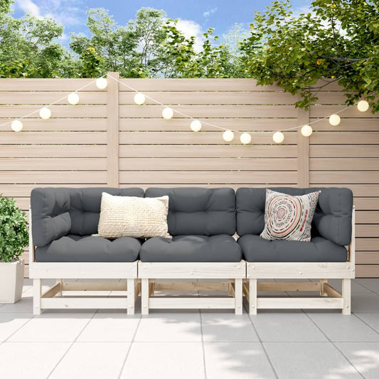 3 Piece Garden Lounge Set White Solid Wood Pine