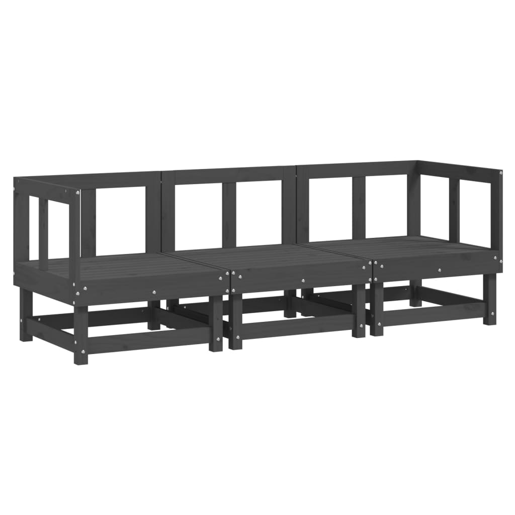 Stylish 3-Piece Grey Pine Wood Garden Lounge Set