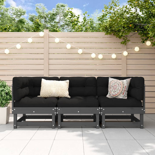 Stylish 3-Piece Grey Pine Wood Garden Lounge Set