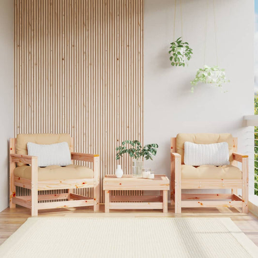Solid Pine Wood Garden Chairs Set, 2-Piece Outdoor Seating