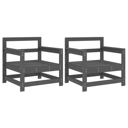 Solid Pine Wood Garden Chairs 2pcs - Grey Finish