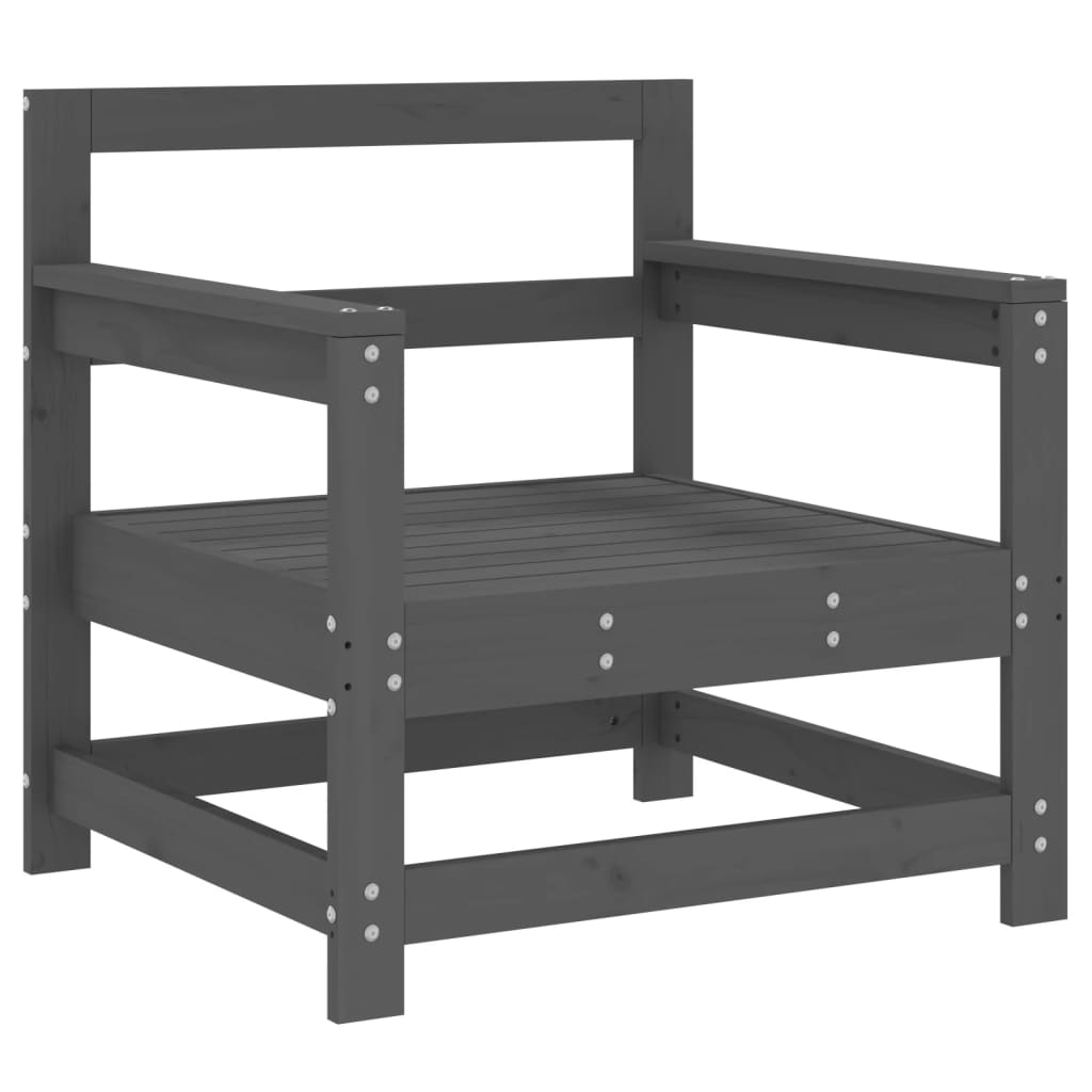 Solid Pine Wood Garden Chairs 2pcs - Grey Finish