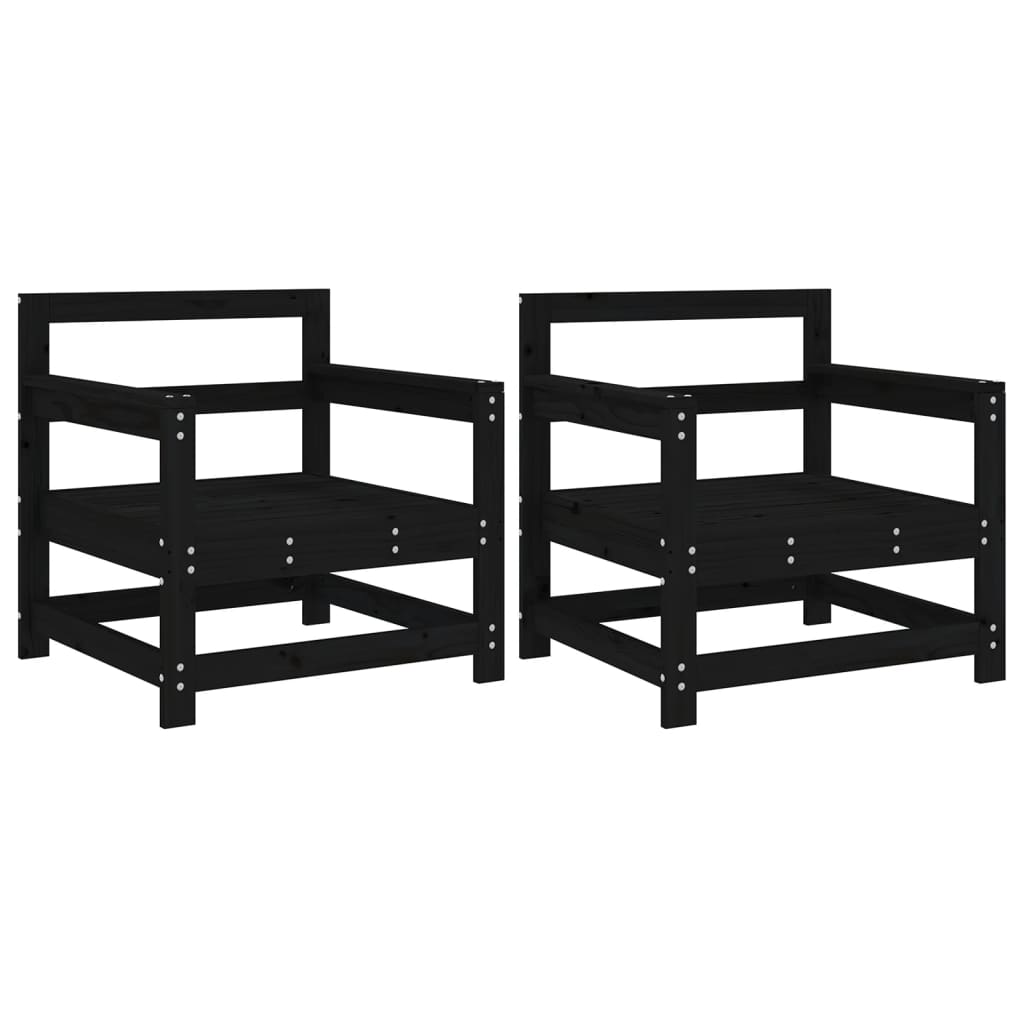 Black Solid Wood Pine Garden Chairs, Set of 2 - Stylish & Durable