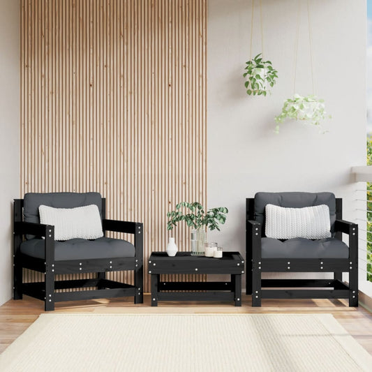 Black Solid Wood Pine Garden Chairs, Set of 2 - Stylish & Durable