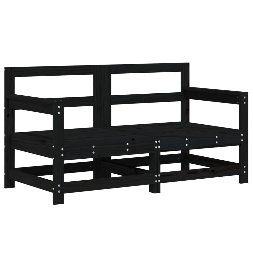 Black Solid Wood Pine Garden Corner Sofas - 2 Piece Set