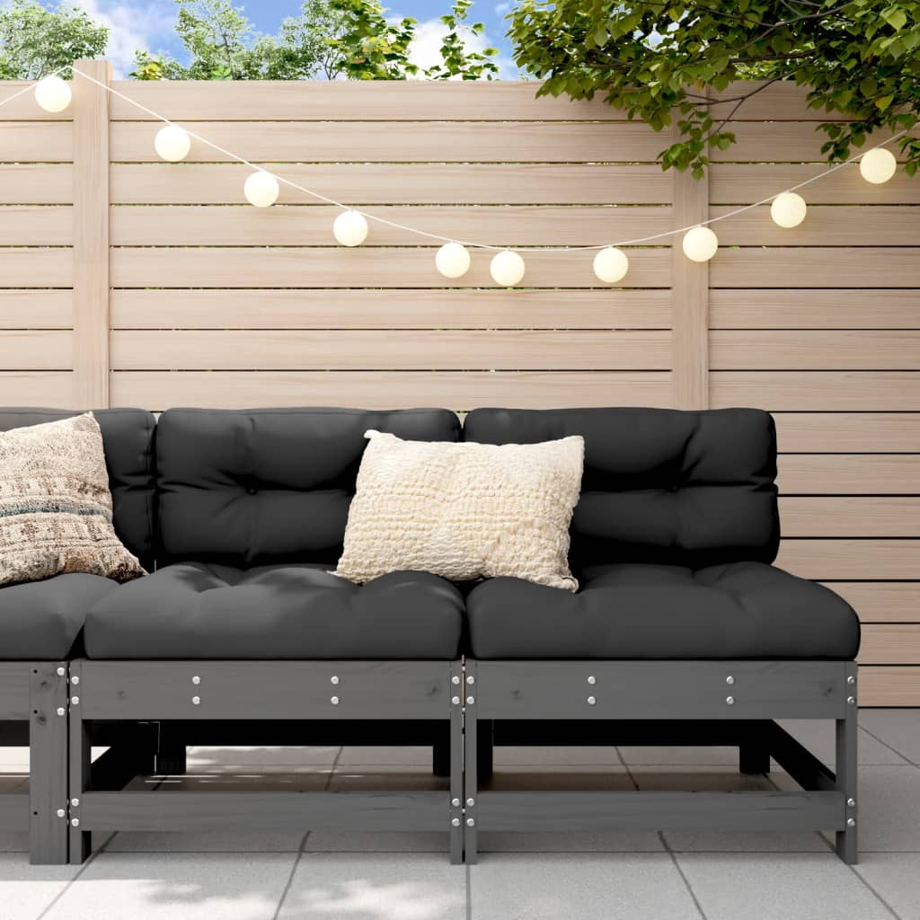 Grey Solid Pine Wood Garden Middle Sofas - 2 Piece Set