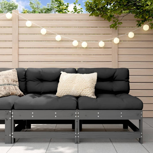 Grey Solid Pine Wood Garden Middle Sofas - 2 Piece Set