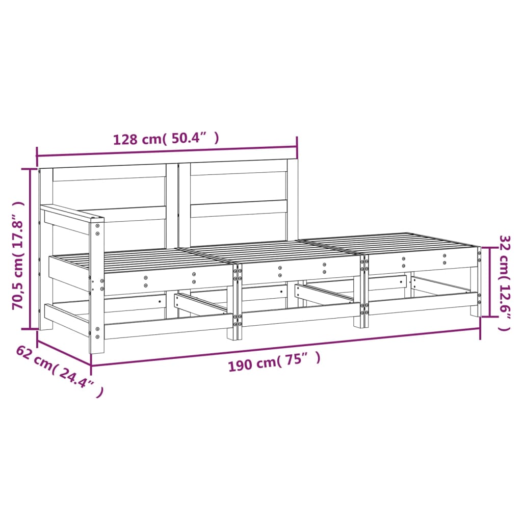 Elegant 3-Piece White Pine Wood Garden Lounge Set