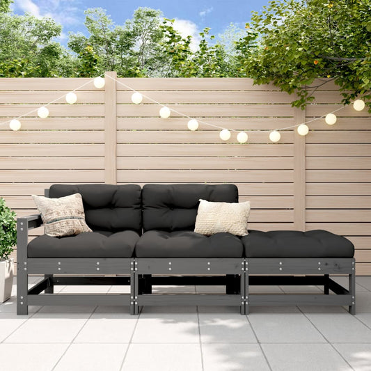 3-Piece Grey Solid Pine Wood Garden Lounge Set