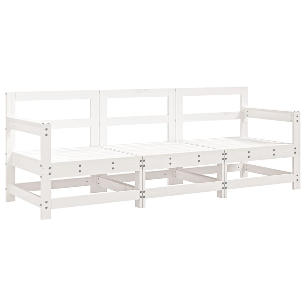 White Solid Wood Pine 3-Piece Garden Lounge Set - Elegant & Durable