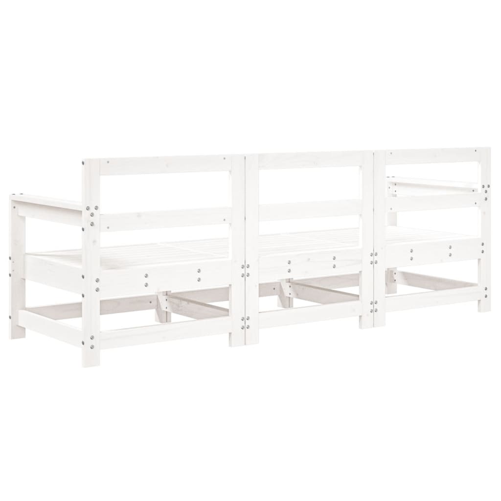 White Solid Wood Pine 3-Piece Garden Lounge Set - Elegant & Durable