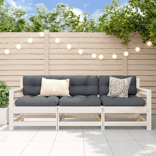 White Solid Wood Pine 3-Piece Garden Lounge Set - Elegant & Durable