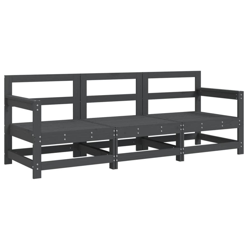 Elegant 3-Piece Grey Pine Wood Garden Lounge Set