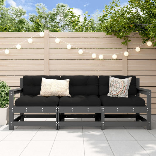 Elegant 3-Piece Grey Pine Wood Garden Lounge Set