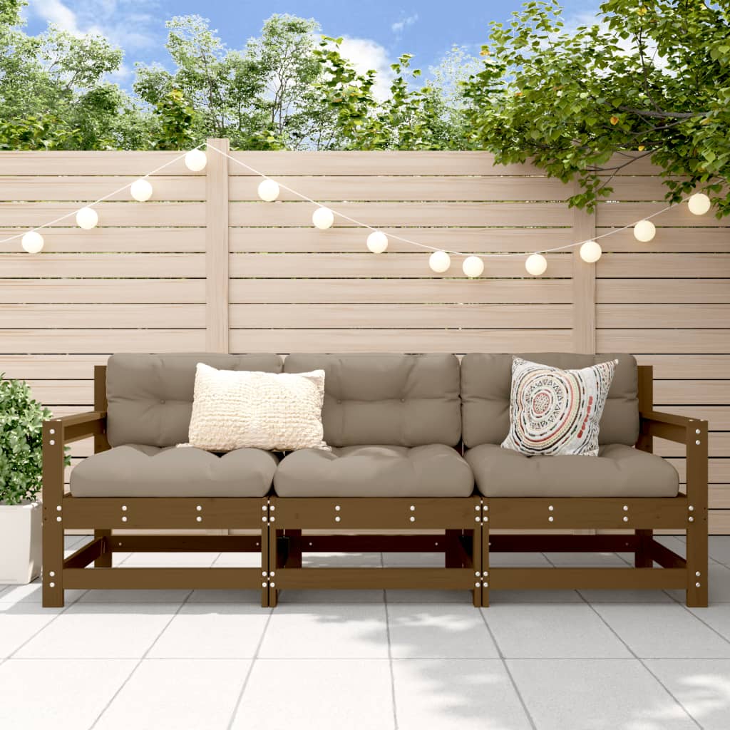 Honey Brown 3-Piece Solid Pine Wood Garden Lounge Set
