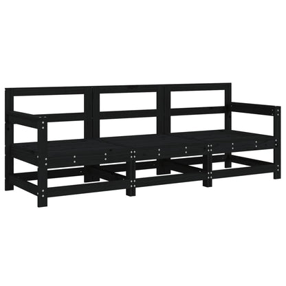 Elegant 3-Piece Black Solid Pine Wood Garden Lounge Set