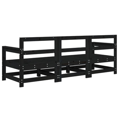 Elegant 3-Piece Black Solid Pine Wood Garden Lounge Set