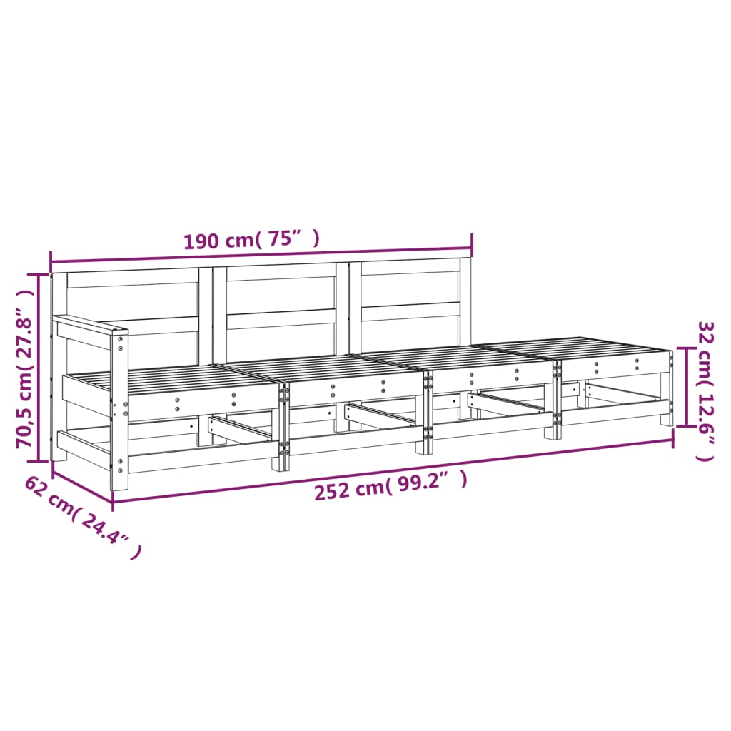 4-Piece Solid Pine Wood Garden Lounge Set - Stylish & Durable