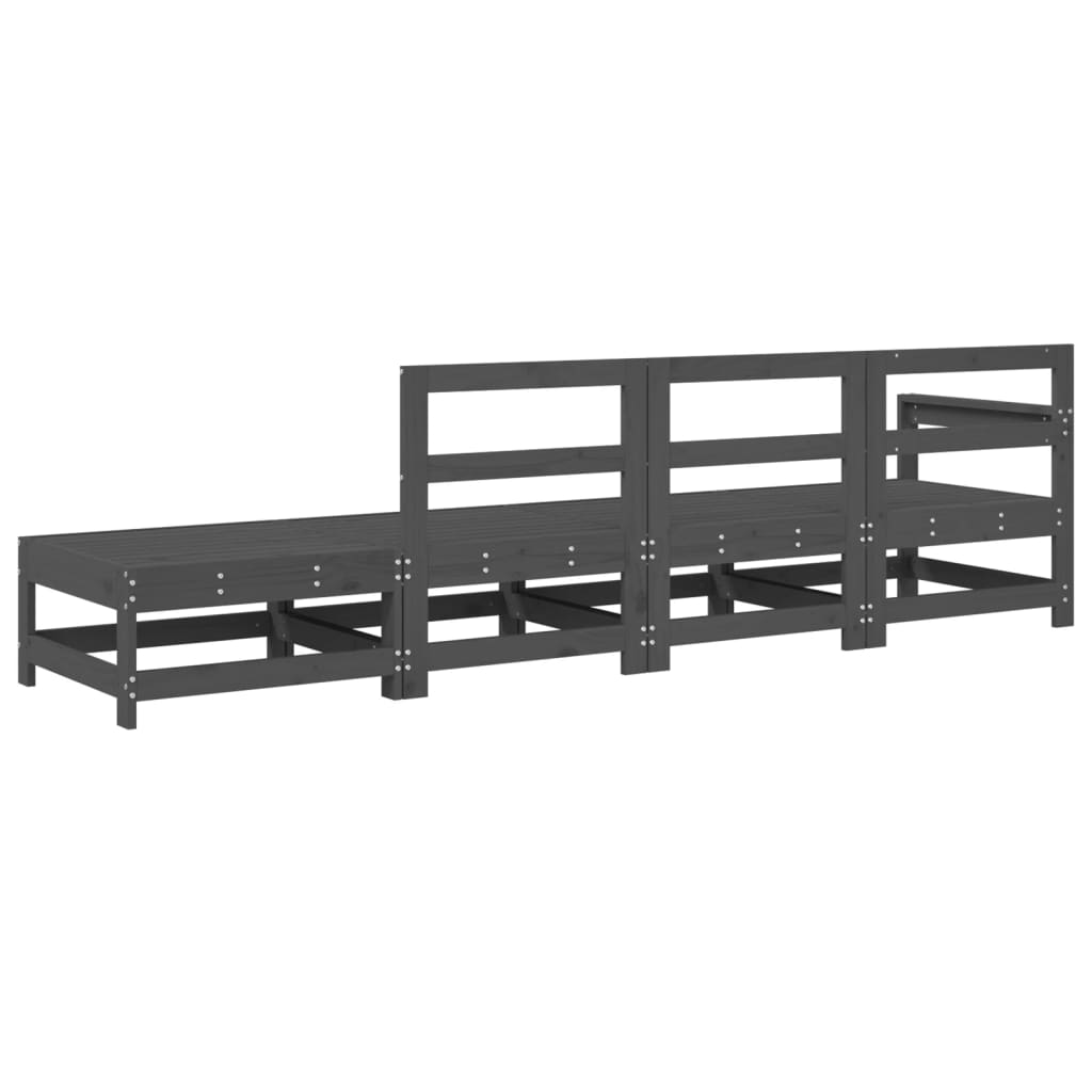 4 Piece Grey Solid Pine Wood Garden Lounge Set
