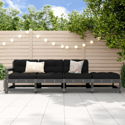 4 Piece Grey Solid Pine Wood Garden Lounge Set