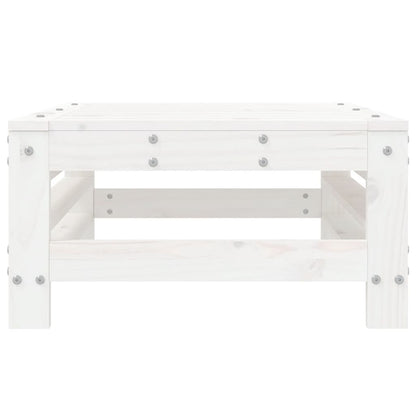 White Solid Pine Wood Garden Footstool - Durable Outdoor Seating