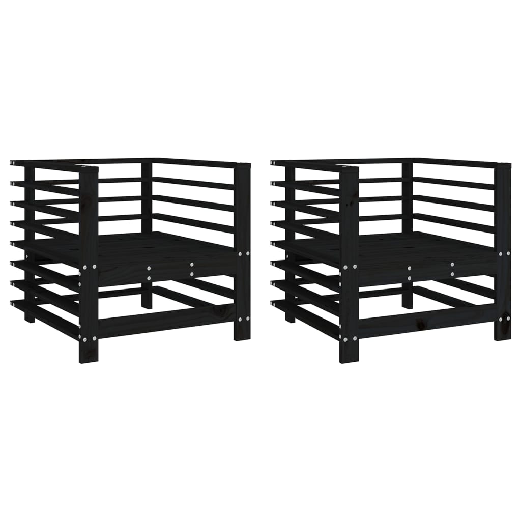 Set of 2 Black Solid Pine Wood Garden Chairs - Stylish Outdoor Seating