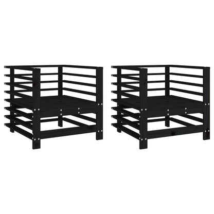 Set of 2 Black Solid Pine Wood Garden Chairs - Stylish Outdoor Seating