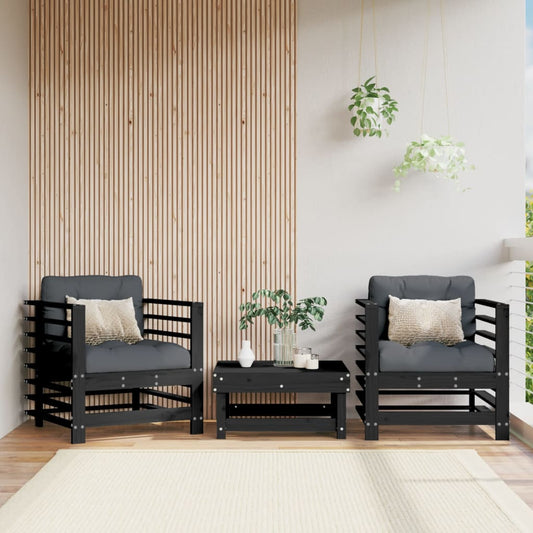 Set of 2 Black Solid Pine Wood Garden Chairs - Stylish Outdoor Seating