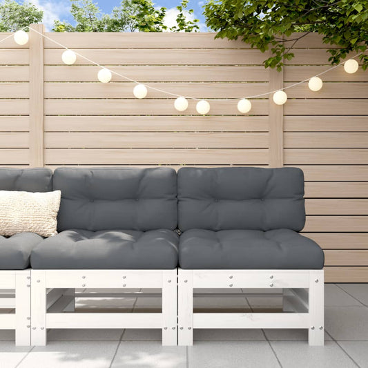White Solid Pine Wood Garden Middle Sofas Set - 2 Pcs
