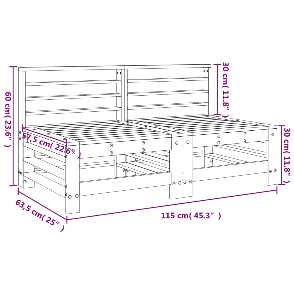 2-Piece Grey Solid Wood Pine Garden Middle Sofas