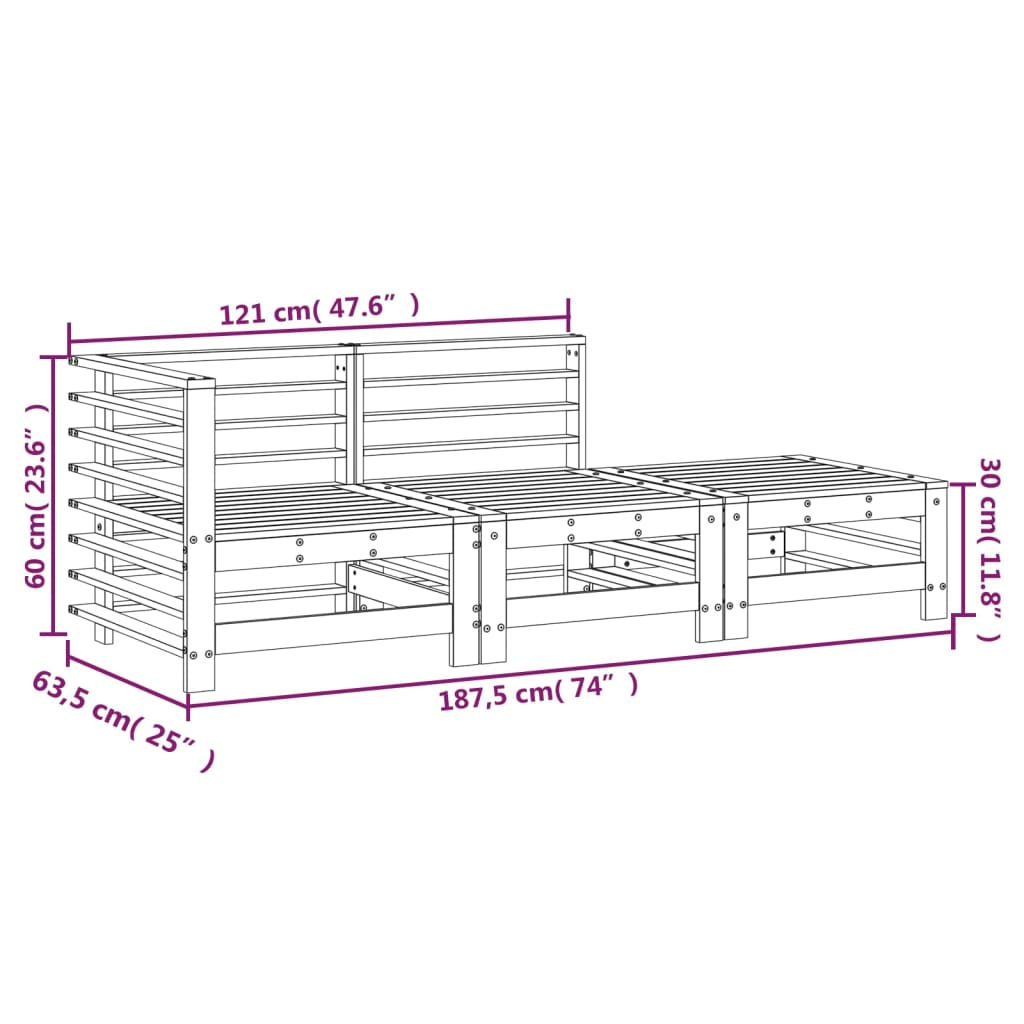 3-Piece Solid Pine Garden Lounge Set - Durable & Stylish