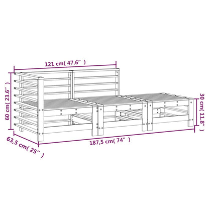 White Solid Pine 3-Piece Garden Lounge Set - Stylish & Durable