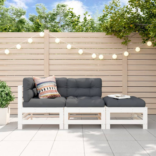 White Solid Pine 3-Piece Garden Lounge Set - Stylish & Durable