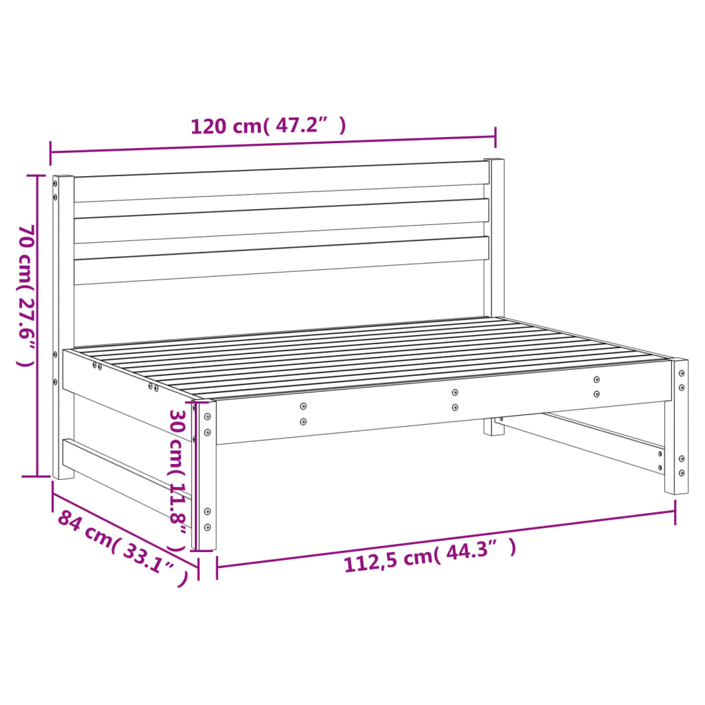 White Solid Pine Garden Middle Sofa - 120x80 cm
